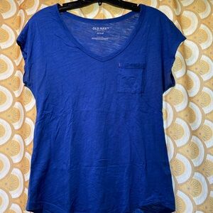 Old Navy Blue V-Neck T-Shirt Pocket Tee